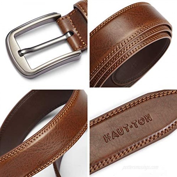 Men's Belt Classic Leather Dress Belt Durable Large Size Jean Belt With Single Prong Buckle Black Brown Gift-boxed