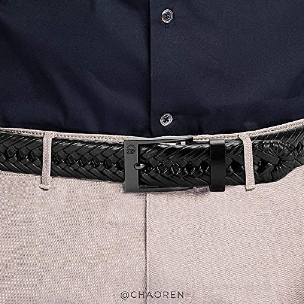 Mens Braided Leather Belt 1 1/8 Chaoren Braided Woven Belt for Casual and Dress in Gift Box