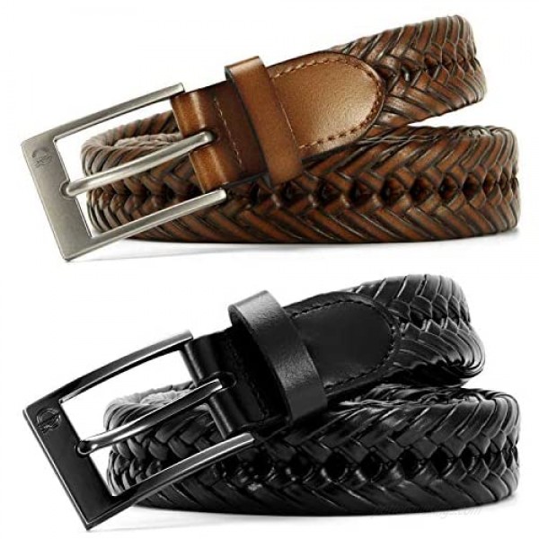 Mens Braided Leather Belt 2 Pack 1 1/8 Chaoren Braided Woven Belt for Casual and Dress in Gift Box