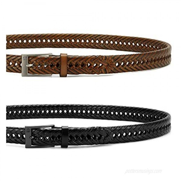 Mens Braided Leather Belt 2 Pack 1 1/8 Chaoren Braided Woven Belt for Casual and Dress in Gift Box