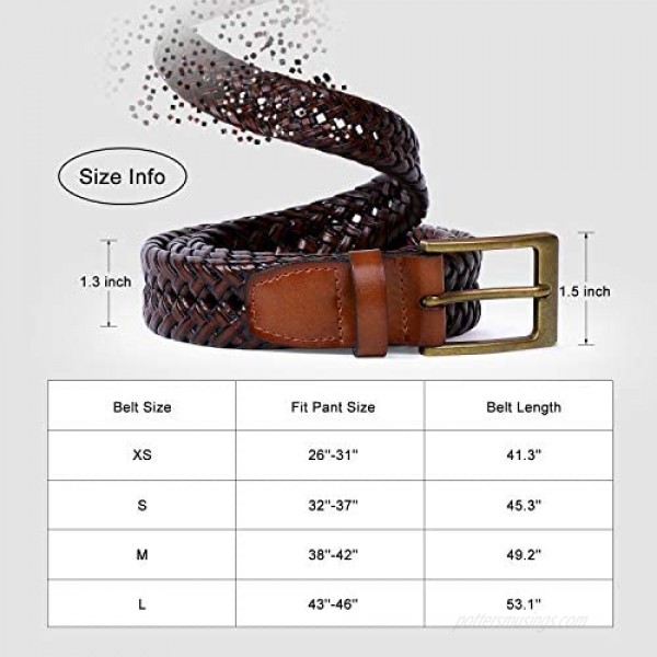 Men's Braided Leather Belt Braided Woven Belt for Men Casual Jeans with Solid Strap Single Prong Buckle by JASGOOD