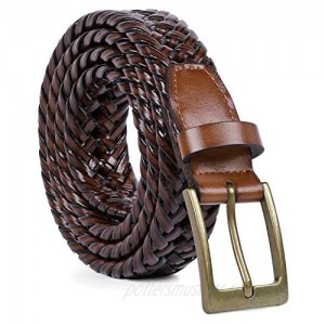 Men's Braided Leather Belt Braided Woven Belt for Men Casual Jeans with Solid Strap Single Prong Buckle by JASGOOD