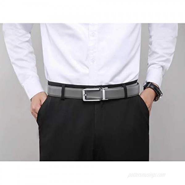 Men's Leather Ratchet Comfort Click Belt Dress with Slide Buckle -Adjustable Trim to Fit