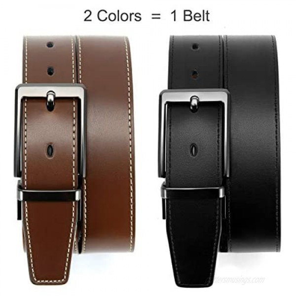 Mens Reversible Leather Belt 1 3/8 Chaoren Mens Belts for Jeans Black & Brown with Not-Pull-Rotated Buckle Trim to Fit