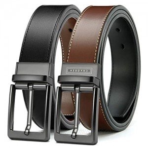 Mens Reversible Leather Belt 1 3/8"  Chaoren Mens Belts for Jeans Black & Brown with Not-Pull-Rotated Buckle  Trim to Fit
