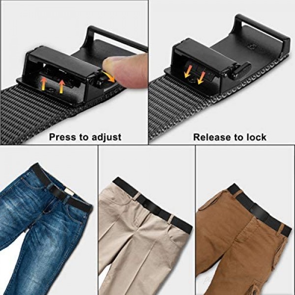 Nylon Ratchet Belt 2 Pack Web Belts for Men Nylon Belt Automatic Slide Buckle