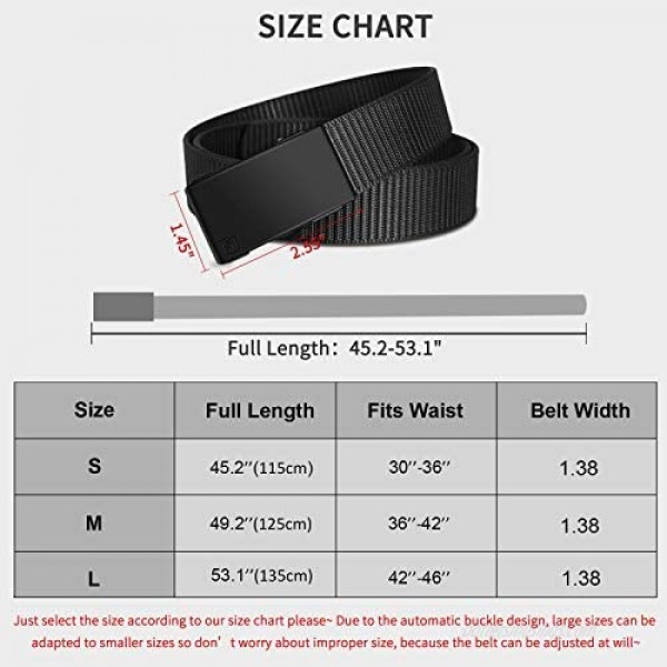Nylon Ratchet Belt 2 Pack Web Belts for Men Nylon Belt Automatic Slide Buckle