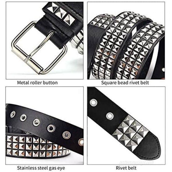 Punk Leather Belt Studded Belt Square Beads Rivet Belt Metal Pyramid Belt for Jeans