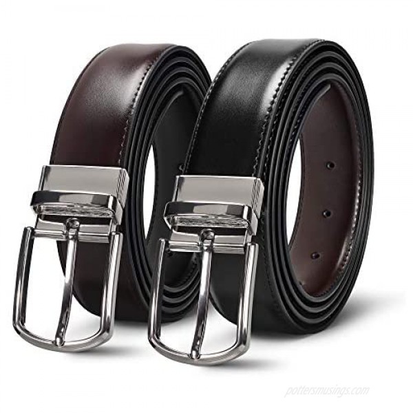 Reversible Leather Belts For Men Big and Tall 32-62 Trim To Fit With Gift-Box