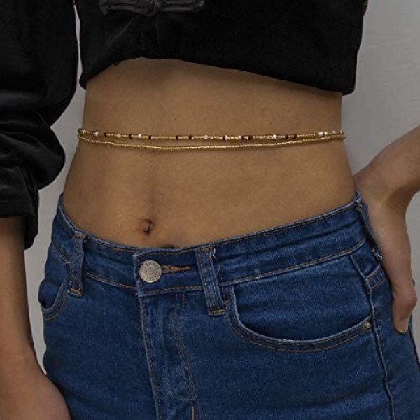 Waist Beads for Weight Loss Stretchy African Waist Beads for Women Belly Beads Chain Plus Size with String and Charms