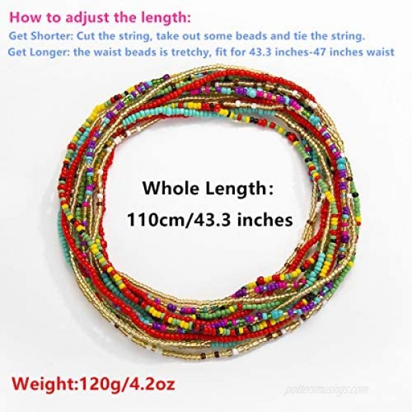 Waist Beads for Weight Loss Stretchy African Waist Beads for Women Belly Beads Chain Plus Size with String and Charms