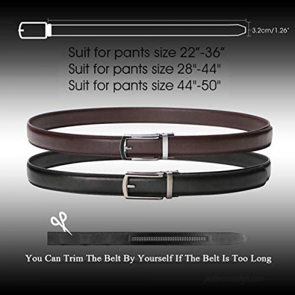WERFORU Set of 2 Leather Ratchet Dress Belt for Men Perfect Fit Waist Size 22-50 inches with Automatic Buckle