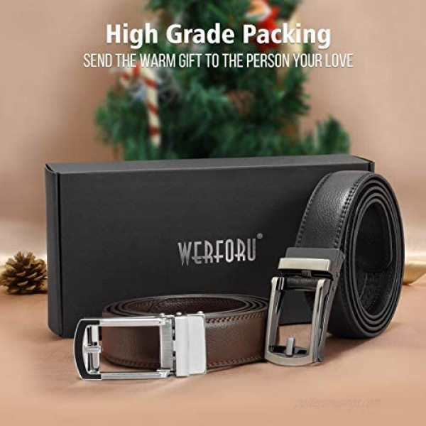 WERFORU Set of 2 Leather Ratchet Dress Belt for Men Perfect Fit Waist Size 22-50 inches with Automatic Buckle