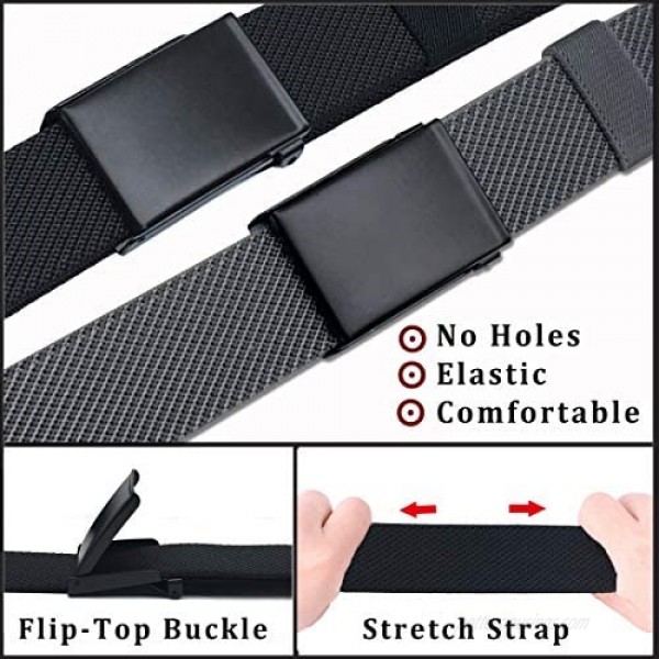 WYuZe Nylon Elastic Stretch Belt-2 Pack Men Casual Golf Belt Military Metal Buckle