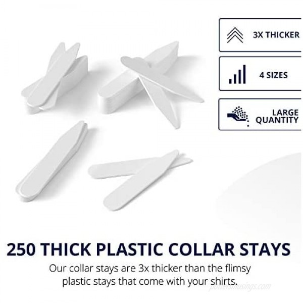 250 Plastic Collar Stays - 4 Sizes for Men by Quality Stays