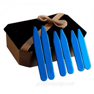 6Pcs Blue Stainless steel Collar Stays Shirt Collar Stiffeners in a Nice Gift Box Size 2.2" / 2.5" / 2.75" (CP08-Blue No Note)