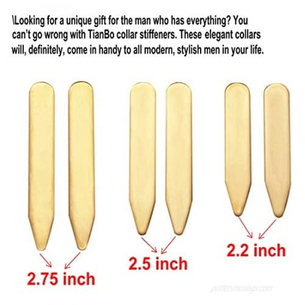 6Pcs Gold Stainless steel Collar Stays Shirt Collar Stiffeners in a Nice Gift Box Size 2.2 / 2.5 / 2.75 (CP09-Gold No Note)