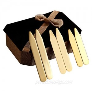6Pcs Gold Stainless steel Collar Stays Shirt Collar Stiffeners in a Nice Gift Box Size 2.2" / 2.5" / 2.75" (CP09-Gold No Note)