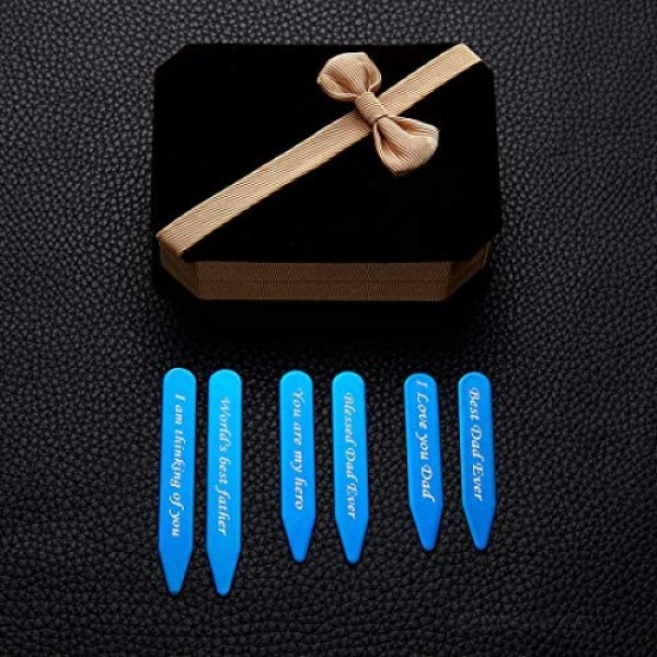 6Pcs Love Note Blue Stainless steel Collar Stays in a Nice Gift Box Size 2.2 / 2.5 / 2.75 (CP03-Blue have Note)