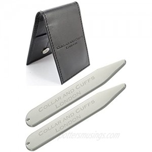 COLLAR AND CUFFS LONDON - SILVER PLATED Collar Stiffeners - With Presentation Gift Wallet - Shirt Accessories - 60mm - One pair