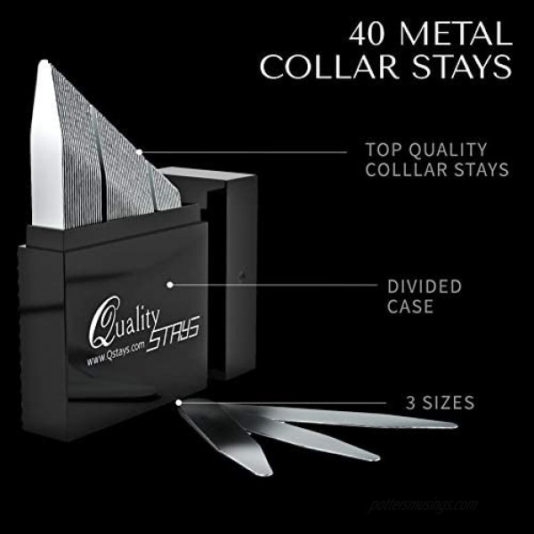 Metal Collar Stays for Men – Set of 40 Dress Shirt Collar Stays for Men 3 Sizes in a Divided Box by Quality Stays