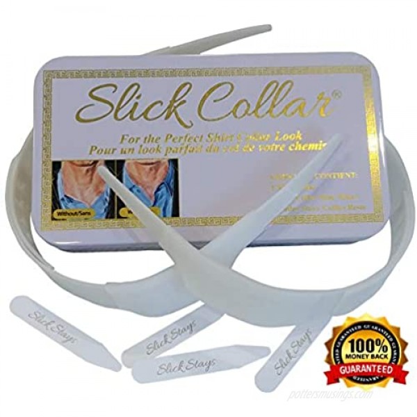 Slick Collar Adjustable Shirt Collar Support Bonus 3 Piece Set with Collar Stays for Men and Women with Women's Slick Collar Slim and EDC Metal Box