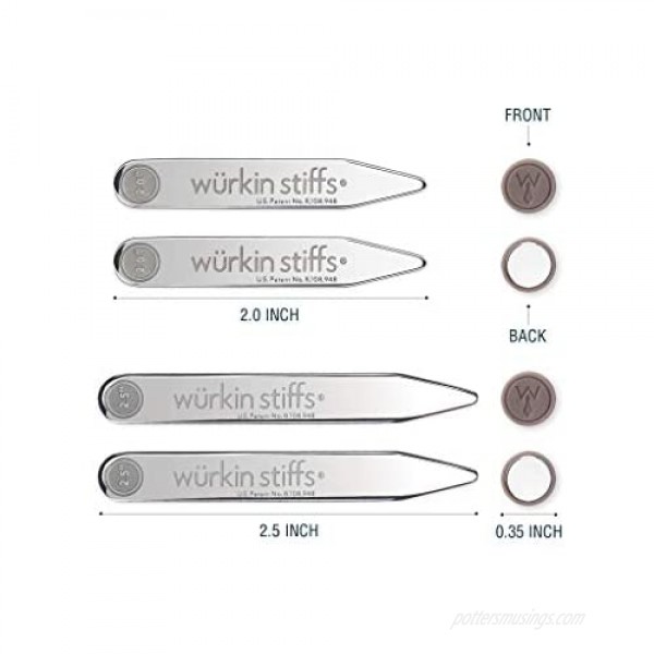 Wurkin Stiffs - 2 pair 2.0 inch and 2.5 inch Power Stays Magnetic Collar Stays with storage case - TSA Friendly