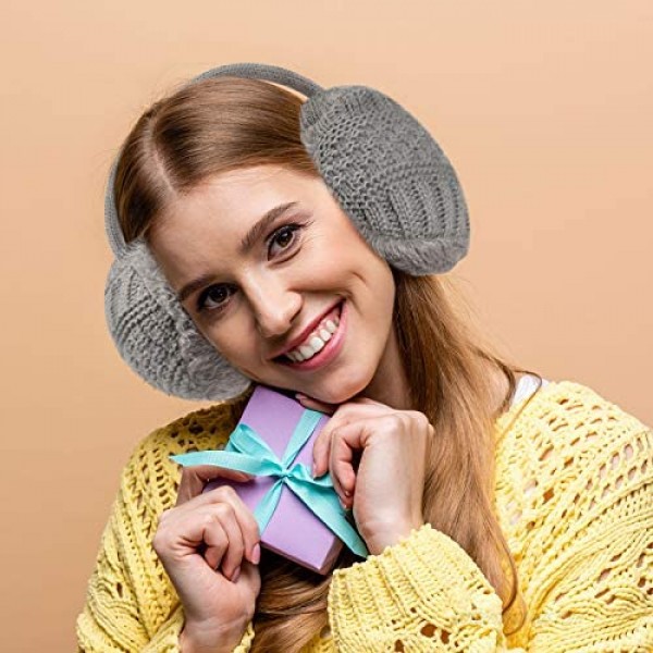 2 Pieces Winter Knit Earmuffs Detachable Warm Knitted Ear Warmers Unisex Furry Ear Muffs Winter Outdoor Ear Covers for Women Men