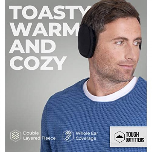 Ear Muffs for Men & Women - Winter Ear Warmers Behind the Head Style - Ear Covers for Cold Weather Black Soft Fleece Earmuffs