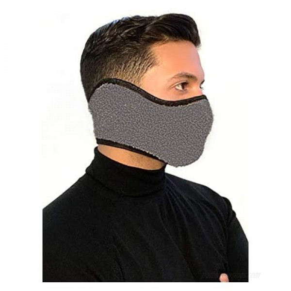 Face Mask With Ear Muffs - Unisex Outdoor Winter Fuzzy Mask (black gray pink)