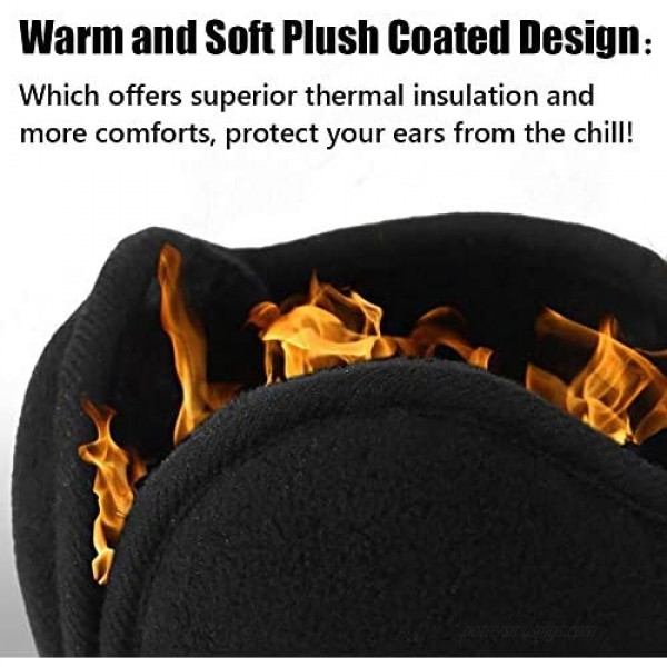 LISM Unisex Folding Ear Warmers for Men and Women The Warmest Fleece Plush Winter Earmuffs and Super Soft Ear Cover Behind Neck for Outdoor Black