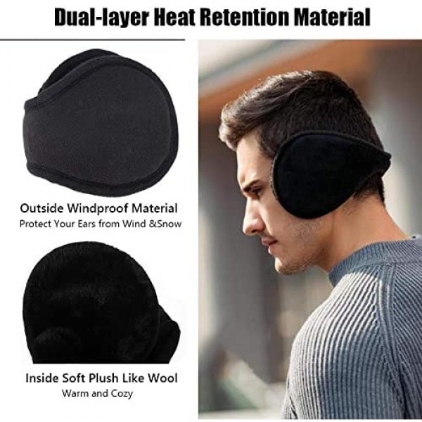 LISM Unisex Folding Ear Warmers for Men and Women The Warmest Fleece Plush Winter Earmuffs and Super Soft Ear Cover Behind Neck for Outdoor Black