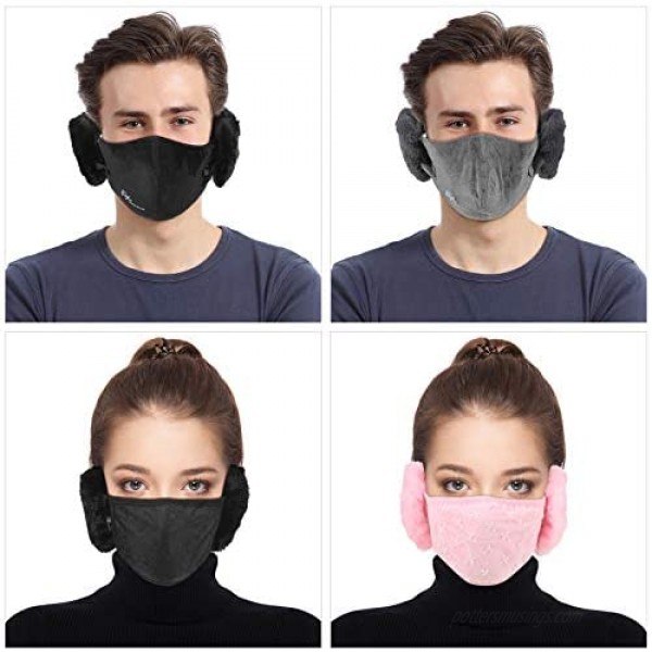 Syhood 4 Pieces Winter Face Covering Bandanas with Ear Warmers for Women Men Outdoor Balaclava Earmuffs