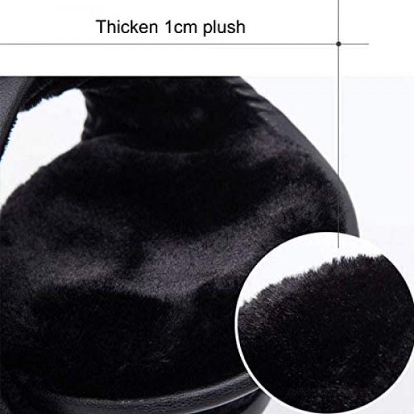 Winter Earmuffs Unisex Ear Muffs Warmers Fleece Foldable Leather Cover Black
