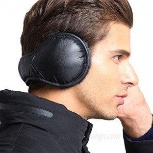 Winter Earmuffs Unisex Ear Muffs Warmers Fleece Foldable Leather Cover Black
