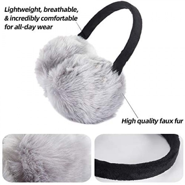 ZeeDix Faux Fur Ear Warmers Winter Heating Earmuffs -Big Winter Outdoor Ear Warmers Luxuriously Soft Warm Thick Winter Fashion Adjustable EarMuffs for Adult