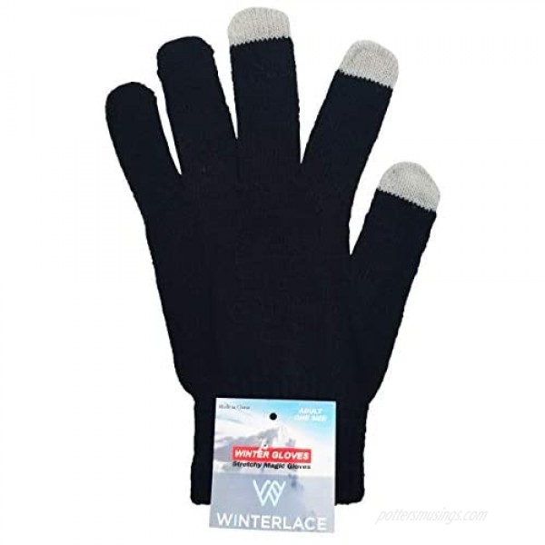 48 Pairs Winter Magic Gloves Bulk Warm Brushed Interior Stretchy Assorted Mens Womens