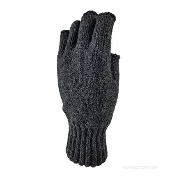 Bruceriver Men's Wool knitted Fingerless Ragg Gloves with Thinsulate Lining
