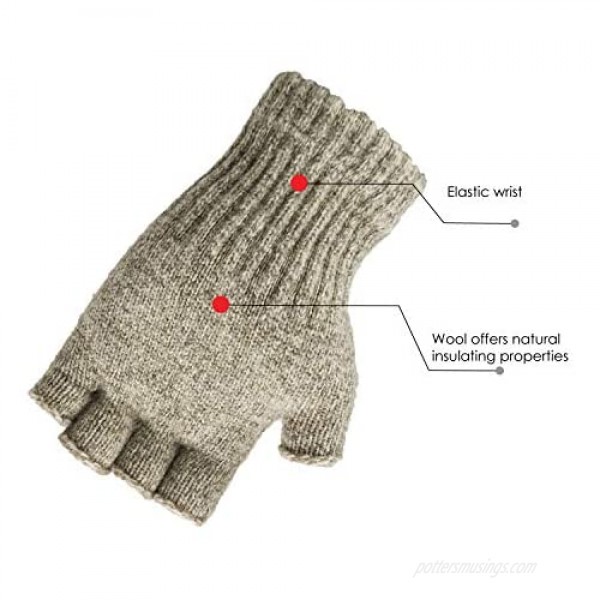 Fingerless Ragg Wool Gloves Made in the USA by Illinois Glove Company Style 351