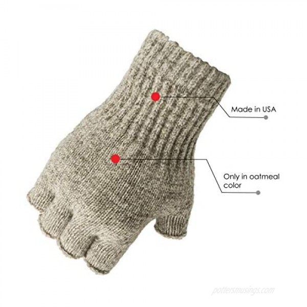 Fingerless Ragg Wool Gloves Made in the USA by Illinois Glove Company Style 351