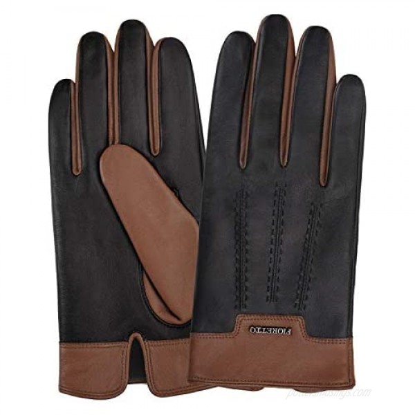 FIORETTO Winter Mens Italian Leather Driving Gloves Touchscreen Cashmere Wool Lined