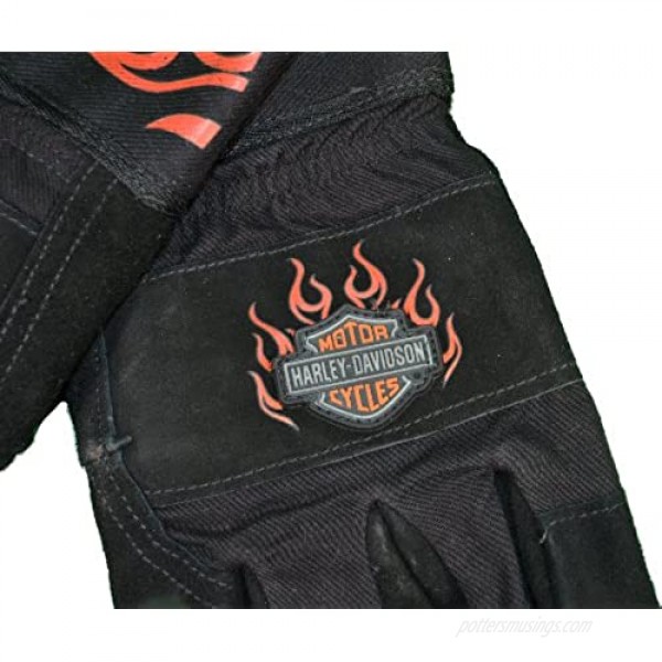 Harley Davidson Kevlar Lined Heavy Duty Leather Work Gloves Orange Flame Cuff