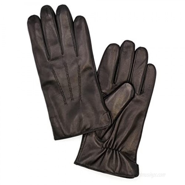 Harssidanzar Mens Luxury Italian Sheepskin Leather Gloves Vintage Finished Cashmere Lined