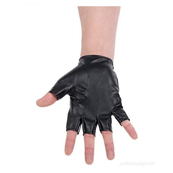 JISEN Men PU leather Gloves Steampunk Gothic Half Finger Hook-Loop Mittens