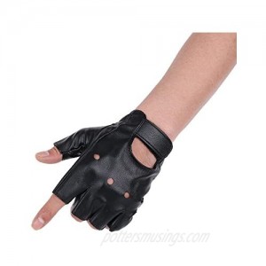 JISEN Men PU leather Gloves Steampunk Gothic Half Finger Hook-Loop Mittens