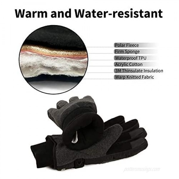 Koxly Winter Gloves Waterproof Windproof 3M Insulated Gloves 3 Fingers Dual-layer Touchscreen Gloves for Men and Women
