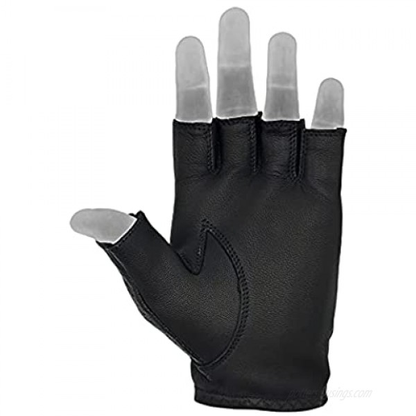 Mens Driving Gloves Basic Soft Goat Leather Fingerless Breathable Biker Motorcycle Riding Cycling Shooting Button Gloves Full Finger Black