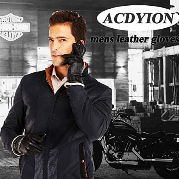 Mens Genuine Leather Gloves Winter - Acdyion Touchscreen Cashmere/Wool Lined Warm Dress Driving Gloves