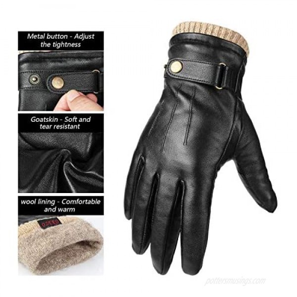 Mens Winter Gloves Nappa Leather Cashmere Touchscreen - Thermal Gifts for Dad