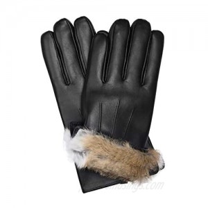 MESSERIO Authentic Sheepskin Leather Winter Gloves for Men with Rabbit Fur Lining + Gift Box